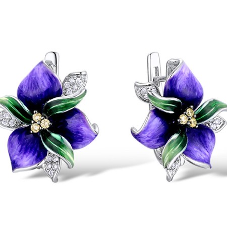 Sterling Silver w/ Black White Plating Earrings Yellow Cubic Zirconia,Enamel,White Cubic Zirconia (E306763AENA1SK925)