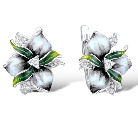 Sterling Silver Earrings Enamel,White Cubic Zirconia (E306763AENA2SL925)