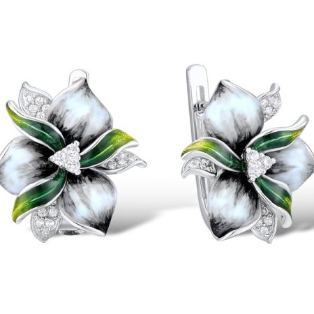 Sterling Silver Earrings Enamel,White Cubic Zirconia (E306763AENA2SL925)