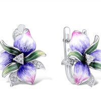 Sterling Silver Earrings Enamel,White Cubic Zirconia (E306763AENA5SL925)