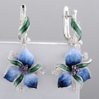 Sterling Silver w/ Black White Plating Earrings Amethyst Cubic Zirconia,Enamel,White Cubic Zirconia (E306763ENA4SK925)