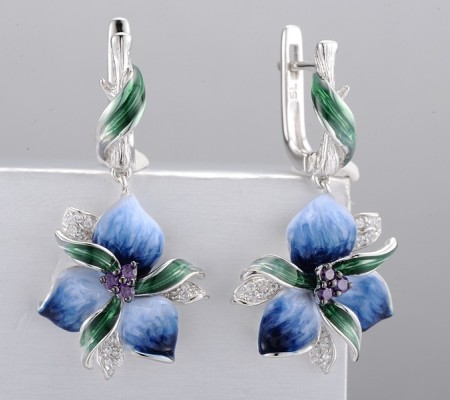 Sterling Silver w/ Black White Plating Earrings Amethyst Cubic Zirconia,Enamel,White Cubic Zirconia (E306763ENA4SK925)