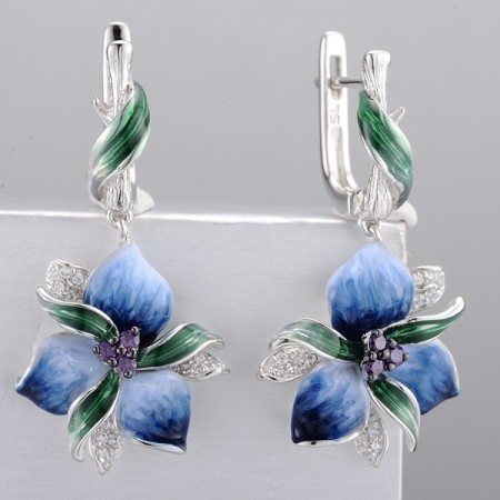 Sterling Silver w/ Black White Plating Earrings Amethyst Cubic Zirconia,Enamel,White Cubic Zirconia (E306763ENA4SK925)