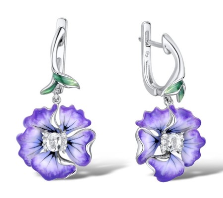 Sterling Silver Earrings Enamel,White Cubic Zirconia,White Glass (E306765ENA2SL925)