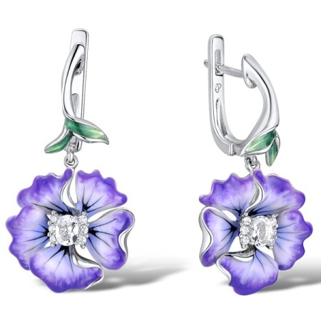 Sterling Silver Earrings Enamel,White Cubic Zirconia,White Glass (E306765ENA2SL925)
