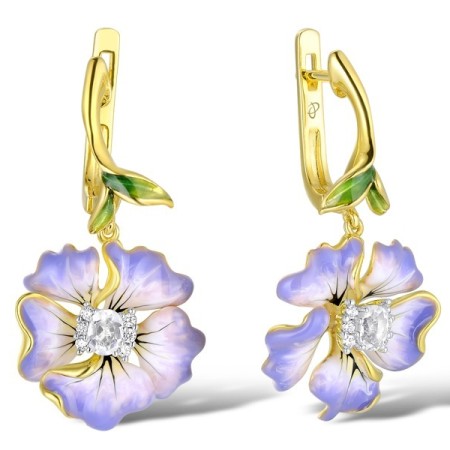 Sterling Silver w/ IONIC YELLOW PLATING Earrings Enamel,White Cubic Zirconia,White Glass (E306765ENA3SP925)