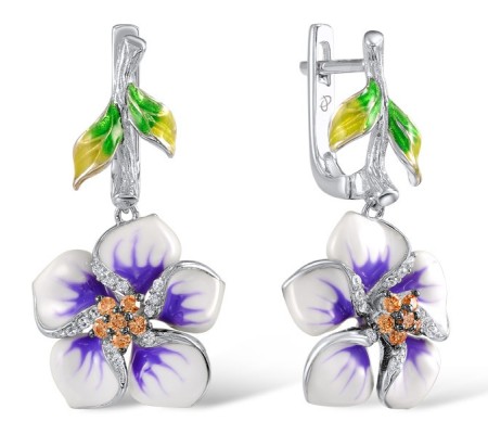Sterling Silver Earrings White Cubic Zirconia,Champagne Cubic Zirconia,Enamel (E306766ENASL925)