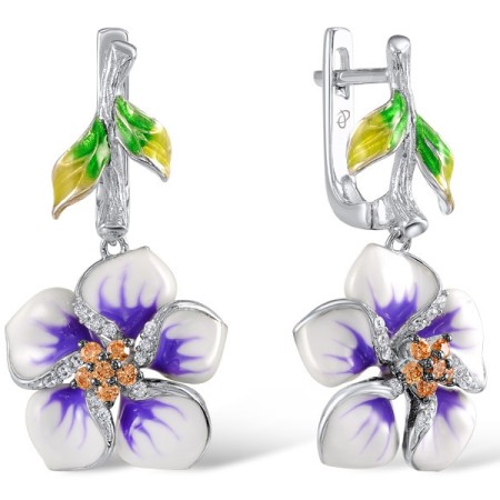 Sterling Silver Earrings White Cubic Zirconia,Champagne Cubic Zirconia,Enamel (E306766ENASL925)