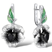 Sterling Silver w/ Black White Plating Earrings Black spinel,Enamel,White Cubic Zirconia (E306768ENA2SK925)