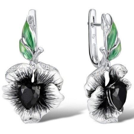 Sterling Silver w/ Black White Plating Earrings Black spinel,Enamel,White Cubic Zirconia (E306768ENA2SK925)