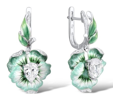 Sterling Silver Earrings Enamel,White Cubic Zirconia (E306768ENA3SL925)