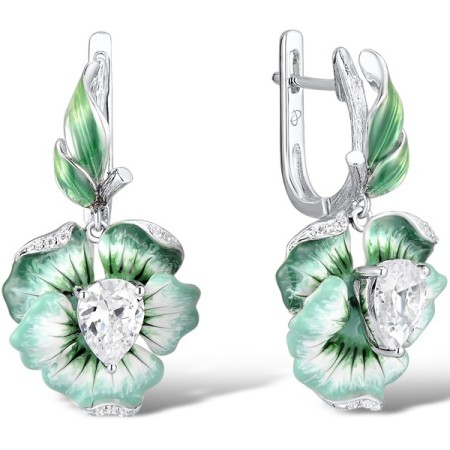 Sterling Silver Earrings Enamel,White Cubic Zirconia (E306768ENA3SL925)