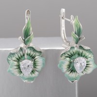 Sterling Silver Earrings Enamel,White Cubic Zirconia (E306768ENS3SL925)