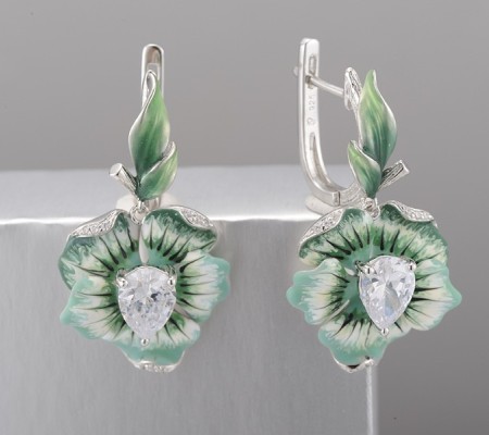 Sterling Silver Earrings Enamel,White Cubic Zirconia (E306768ENS3SL925)