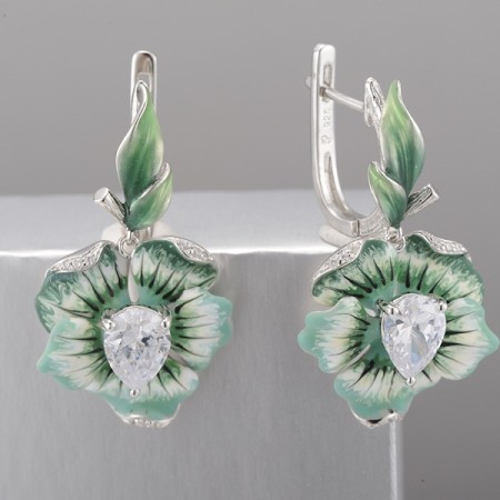 Sterling Silver Earrings Enamel,White Cubic Zirconia (E306768ENS3SL925)