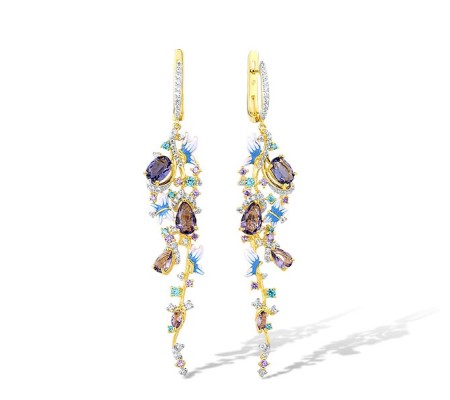 Sterling Silver w/ IONIC YELLOW PLATING Earrings Amethyst Cubic Zirconia,Blue Cubic Zirconia,Enamel,Purple Glass,White Cubic Zirconia (E306771ENASP925)