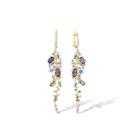 Sterling Silver w/ IONIC YELLOW PLATING Earrings Amethyst Cubic Zirconia,Blue Cubic Zirconia,Enamel,Purple Glass,White Cubic Zirconia (E306771ENASP925)