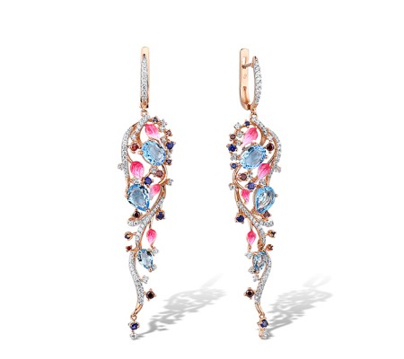 Sterling Silver w/ IONIC ROSE PLATING Earrings Blue Glass,Created Sapphire,Enamel,Garnet Cubic Zirconia,White Cubic Zirconia (E306773ENASQ925)