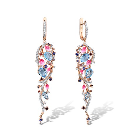 Sterling Silver w/ IONIC ROSE PLATING Earrings Blue Glass,Created Sapphire,Enamel,Garnet Cubic Zirconia,White Cubic Zirconia (E306773ENASQ925)