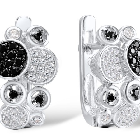 Sterling Silver w/ Black White Plating Earrings White Cubic Zirconia,Black spinel (E306817BSNZSK925)