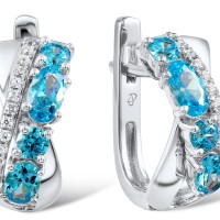 Sterling Silver Earrings Blue Spinel,White Cubic Zirconia,Blue Glass (E306822BGNZSL925)