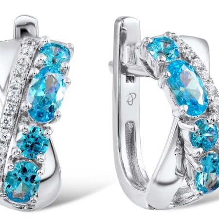 Sterling Silver Earrings Blue Spinel,White Cubic Zirconia,Blue Glass (E306822BGNZSL925)