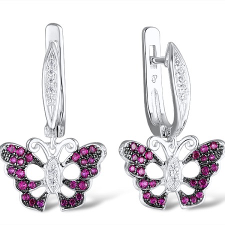 Sterling Silver w/ Black White Plating Earrings Created Ruby,White Cubic Zirconia (E306845CRZSK925)