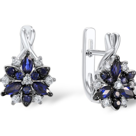 Sterling Silver w/ Black White Plating Earrings Blue Nano Cubic Zirconia,White Cubic Zirconia (E306861BZZSK925)