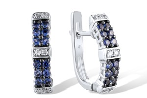 Sterling Silver w/ Black White Plating Earrings Blue Nano Cubic Zirconia,White Cubic Zirconia (E306862CRSZSK925)