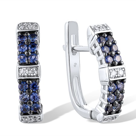 Sterling Silver w/ Black White Plating Earrings Blue Nano Cubic Zirconia,White Cubic Zirconia (E306862CRSZSK925)