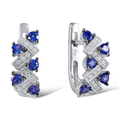 Sterling Silver Earrings Blue Nano Cubic Zirconia,White Cubic Zirconia (E306863CRSZSL925)
