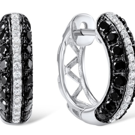 Sterling Silver w/ Black White Plating Earrings White Cubic Zirconia,Black spinel (E306865BSNZSK925)