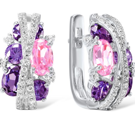 Sterling Silver Earrings Pink Cubic Zirconia,White Cubic Zirconia,Amethyst Cubic Zirconia (E306872APIZSL925)