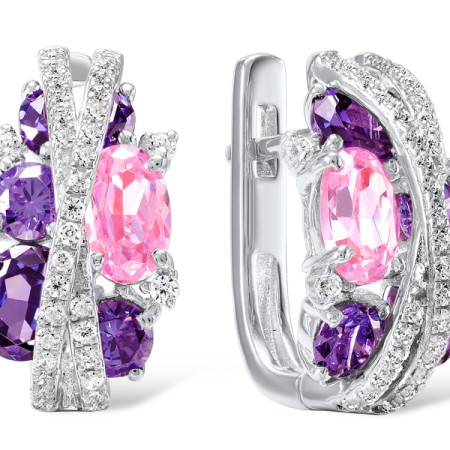 Sterling Silver Earrings Pink Cubic Zirconia,White Cubic Zirconia,Amethyst Cubic Zirconia (E306872APIZSL925)