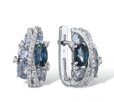 Sterling Silver Earrings Blue Spinel,White Cubic Zirconia (E306872BLZSL925)