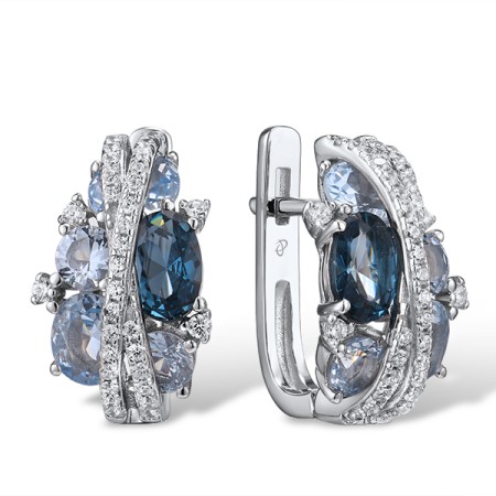 Sterling Silver Earrings Blue Spinel,White Cubic Zirconia (E306872BLZSL925)