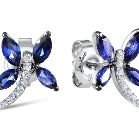 Sterling Silver w/ Black White Plating Earrings Blue Nano Cubic Zirconia,White Cubic Zirconia (E306874BZZSK925)