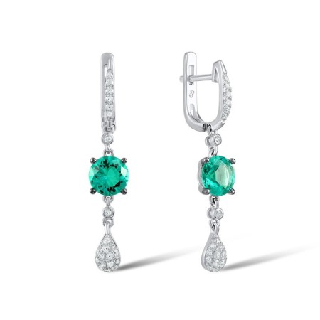Sterling Silver Earrings Green Glass,White Cubic Zirconia (E306878GRGZSL925)