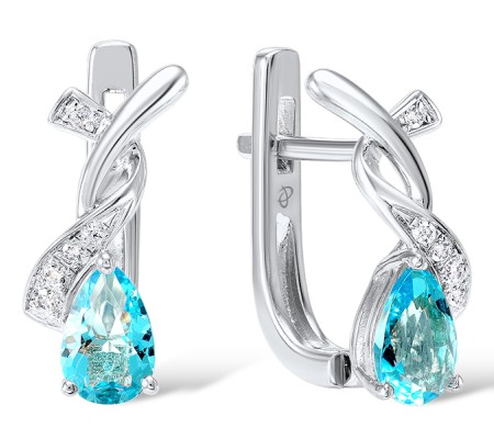 Sterling Silver Earrings Blue Glass,White Cubic Zirconia (E306882BLGZSL925)