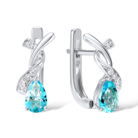 Sterling Silver Earrings Blue Glass,White Cubic Zirconia (E306882BLGZSL925)
