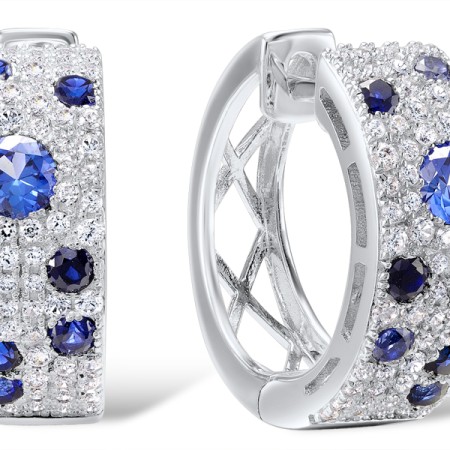 Sterling Silver Earrings White Cubic Zirconia,Blue Nano Cubic Zirconia (E306887BZZSL925)