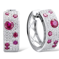 Sterling Silver Earrings Created Ruby,White Cubic Zirconia (E306887CRZ1SL925)