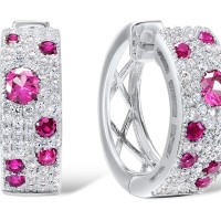 Sterling Silver Earrings Created Ruby,White Cubic Zirconia (E306887CRZSL925)