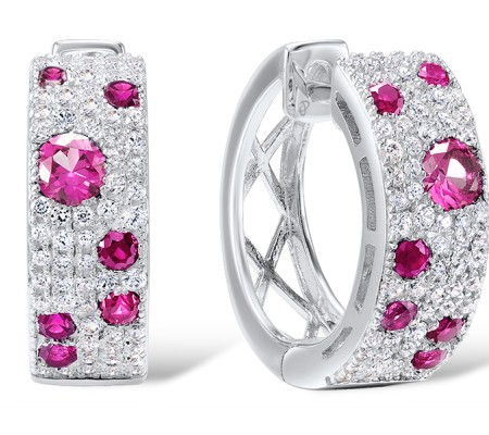 Sterling Silver Earrings Created Ruby,White Cubic Zirconia (E306887CRZSL925)