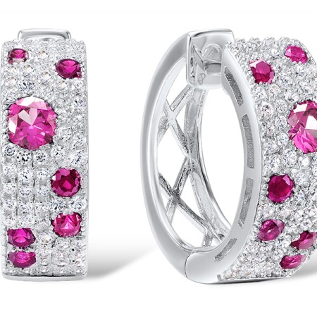 Sterling Silver Earrings Created Ruby,White Cubic Zirconia (E306887CRZSL925)