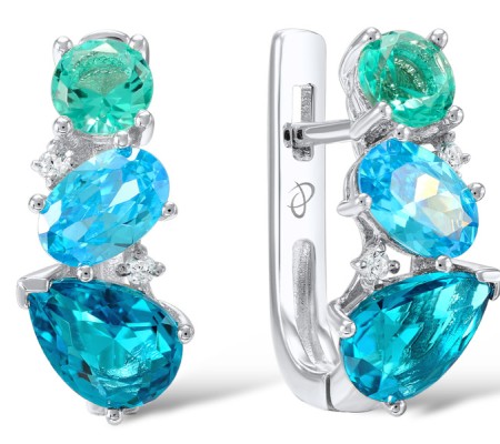 Sterling Silver Earrings Blue Glass,Green Glass,White Cubic Zirconia (E306888BGRZSL925)