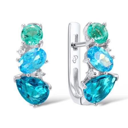Sterling Silver Earrings Blue Glass,Green Glass,White Cubic Zirconia (E306888BGRZSL925)