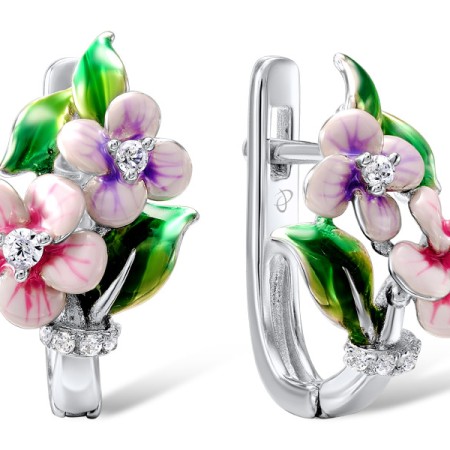 Sterling Silver Earrings Enamel,White Cubic Zirconia (E306963ENASL925)