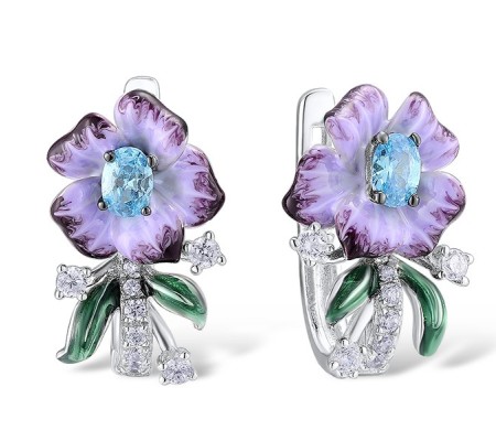 Sterling Silver w/ Black White Plating Earrings Blue Cubic Zirconia,Enamel,White Cubic Zirconia (E306964ENA1SK925)