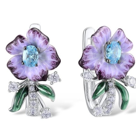 Sterling Silver w/ Black White Plating Earrings Blue Cubic Zirconia,Enamel,White Cubic Zirconia (E306964ENA1SK925)